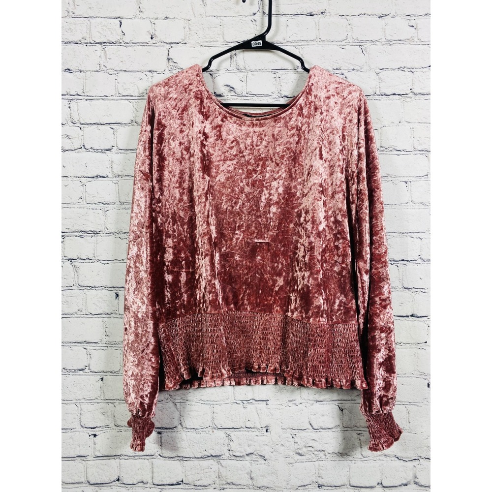 Violets & Roses Top Women's XXL Crushed Velvet Smocked Hem Rose Pink  Size XXL